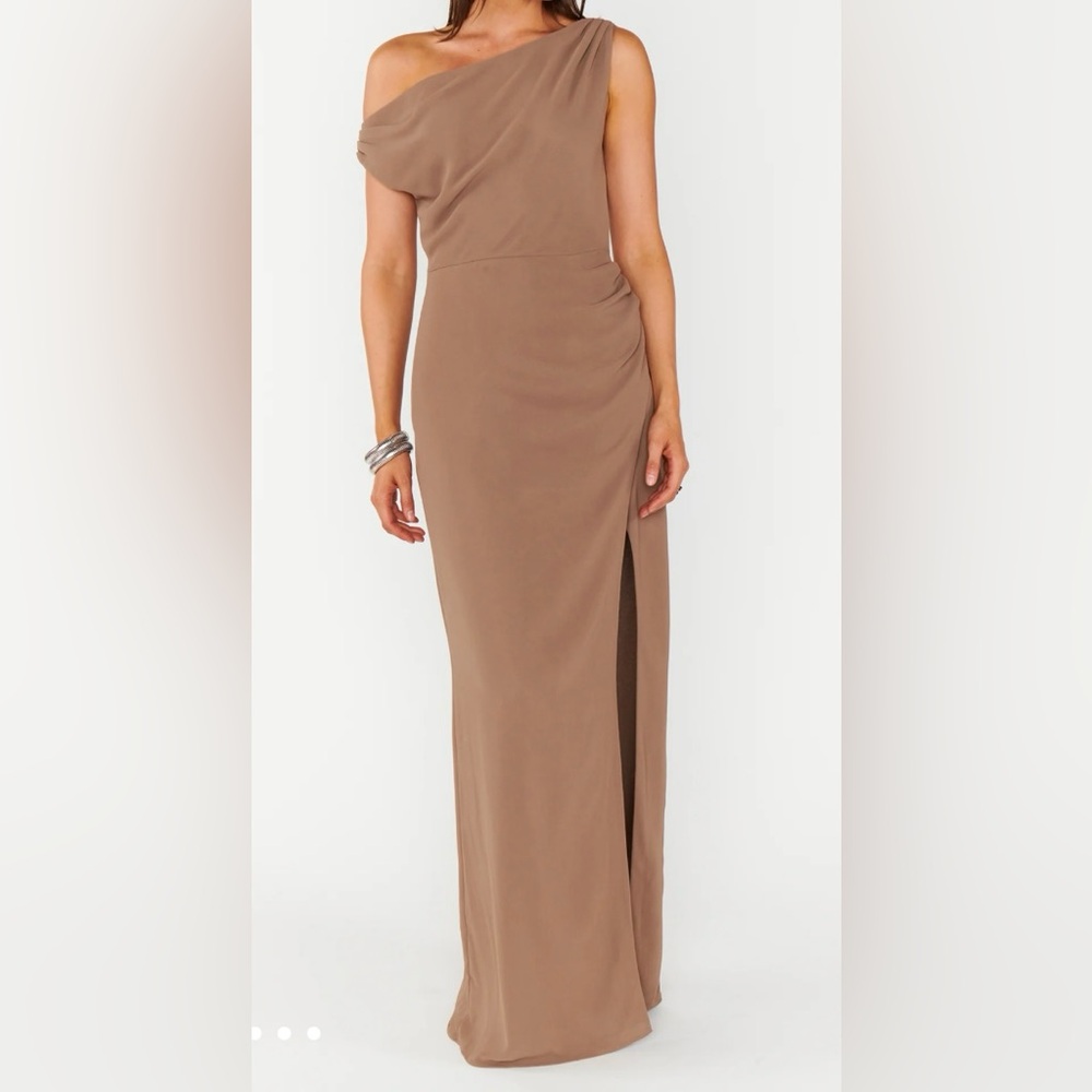 Show Me Your MuMu One-Shoulder Tan Wedding Dress